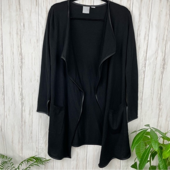 Zero Degrees Celsius black with faux leather trim asymmetrical cardigan - Picture 2 of 9